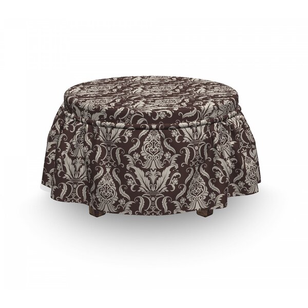 Damask Wildflowers Leaves Curls 2 Piece Box Cushion Ottoman Slipcover Set By East Urban Home
