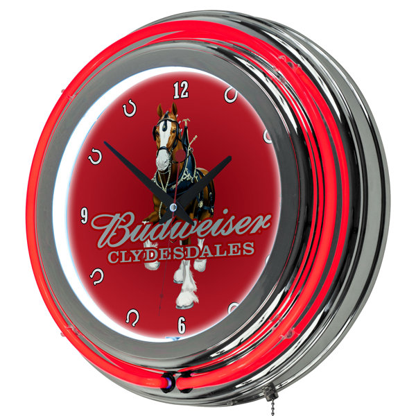 Budweiser Clydesdale Neon 14.5 Wall Clock by Trademark Global
