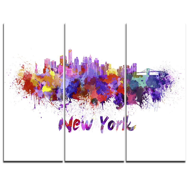 Designart New York Skyline 3 Piece Painting Print On Wrapped