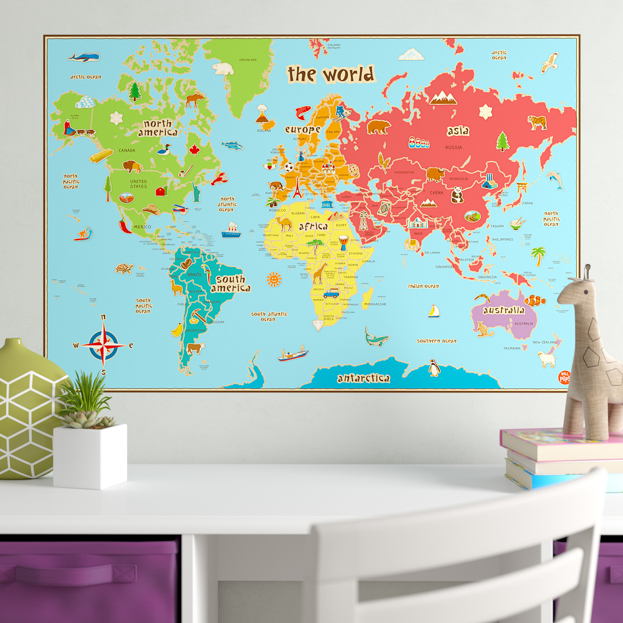 Black World Map Sticker Decal for Home Wall Decor Contemporary