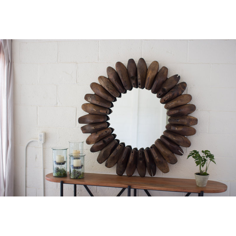 Bungalow Rose Frostley Round Wooden Accent Mirror Wayfair