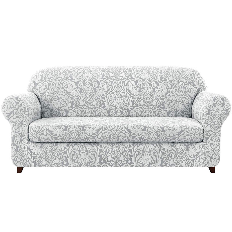 House Of Hampton Damask Printed Stretch Box Cushion Sofa Slipcover Box Cushion Sofa Slipcover