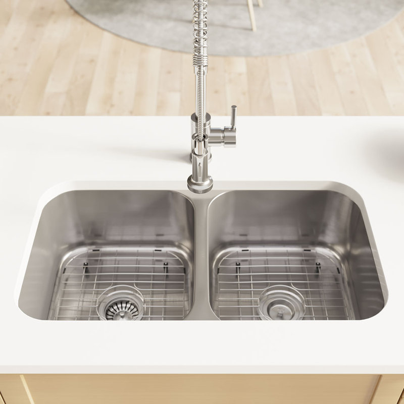 Rene Stainless Steel 33 L X 18 W Double Basin Undermount Kitchen Sink With Cutting Board Grid Basket And Standard Strainers Wayfair
