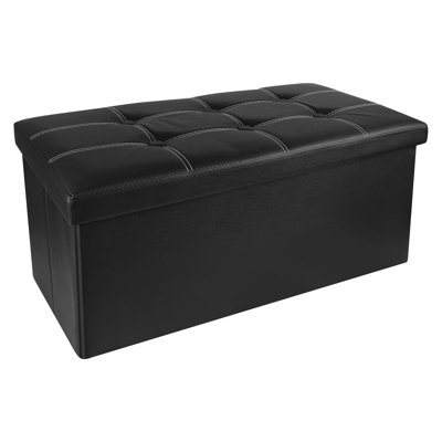 Rectangle Folding Ottoman Bench Footstool Cube Box Footrest Furniture Home Storage Winston Porter Color: Black