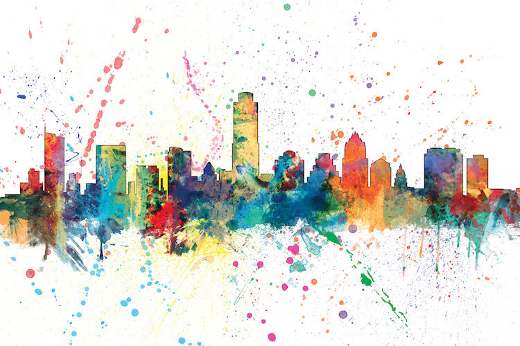 East Urban Home Rainbow Splash Skyline Series Austin Texas Usa Painting Print On Wrapped Canvas Wayfair