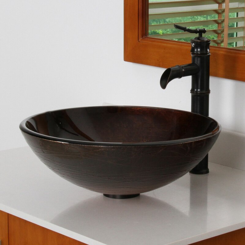 Elite Neutral Handcrafted Glass Circular Vessel Bathroom Sink & Reviews ...