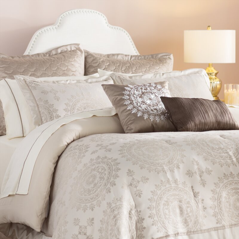 Beautiful Contemporary Elegant Brown Gold Blue Silver Taupe Ivory Comforter Set Bedding Uniforce Home Garden