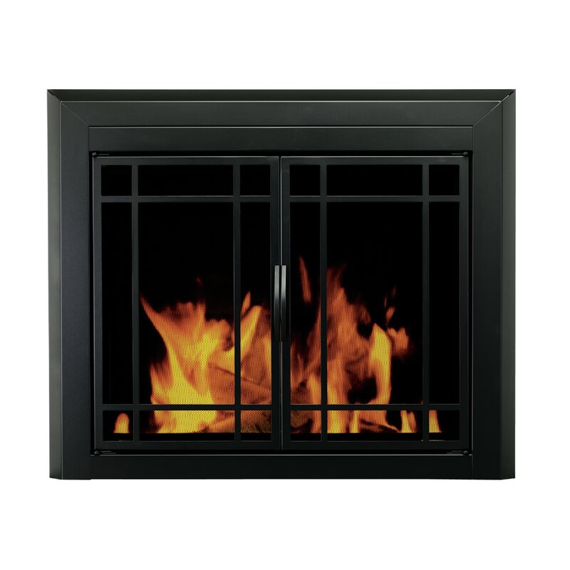 Pleasant Hearth Easton Prairie Cabinet Steel Fireplace Doors