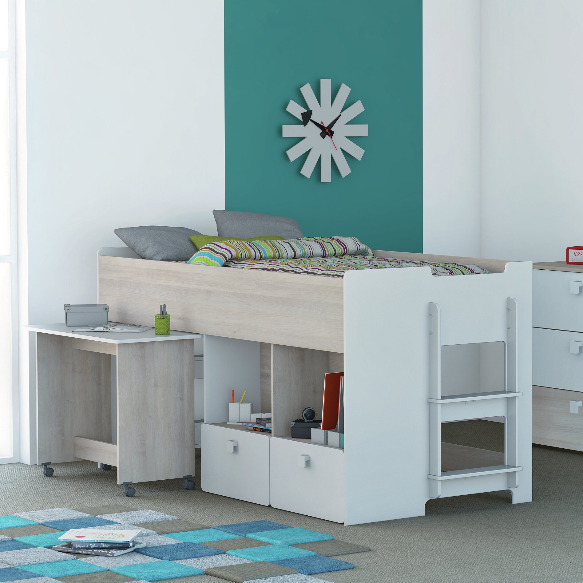 Isabelle Max Boles Single Mid Sleeper Bed With Bookcase And Desk