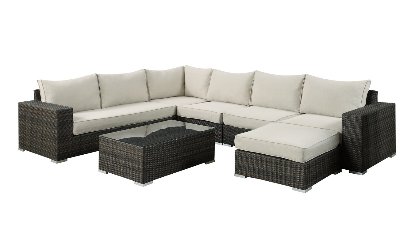 Delmont 7 Piece Rattan Sectional Set with Cushions