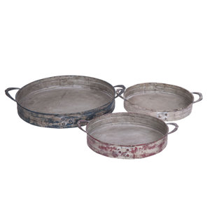 Nested Round Rivet 3 Piece Serving Tray Set