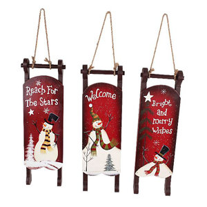 Snowman Christmas 3 Piece Hand Painted Sleigh Set