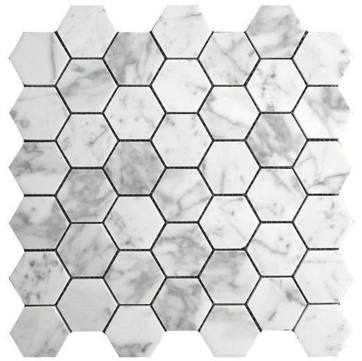Hexagon 2 x 2 Marble Mosaic Tile in White by Luxsurface