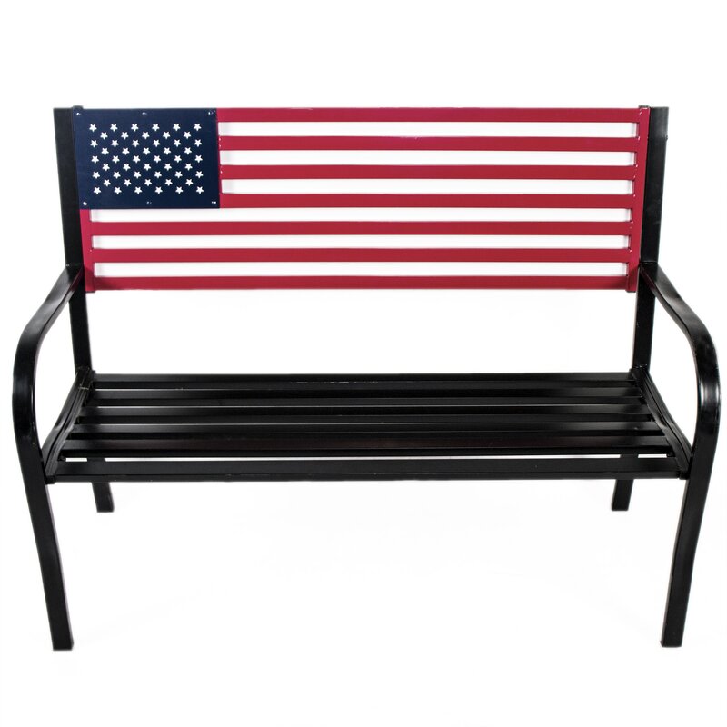 August Grove Belvidera American Flag Metal Park Bench Reviews