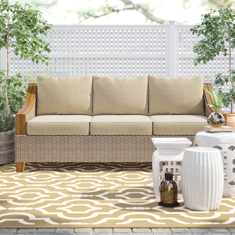 Rosecliff Heights Kincaid Teak Patio Sofa With Sunbrella Cushions