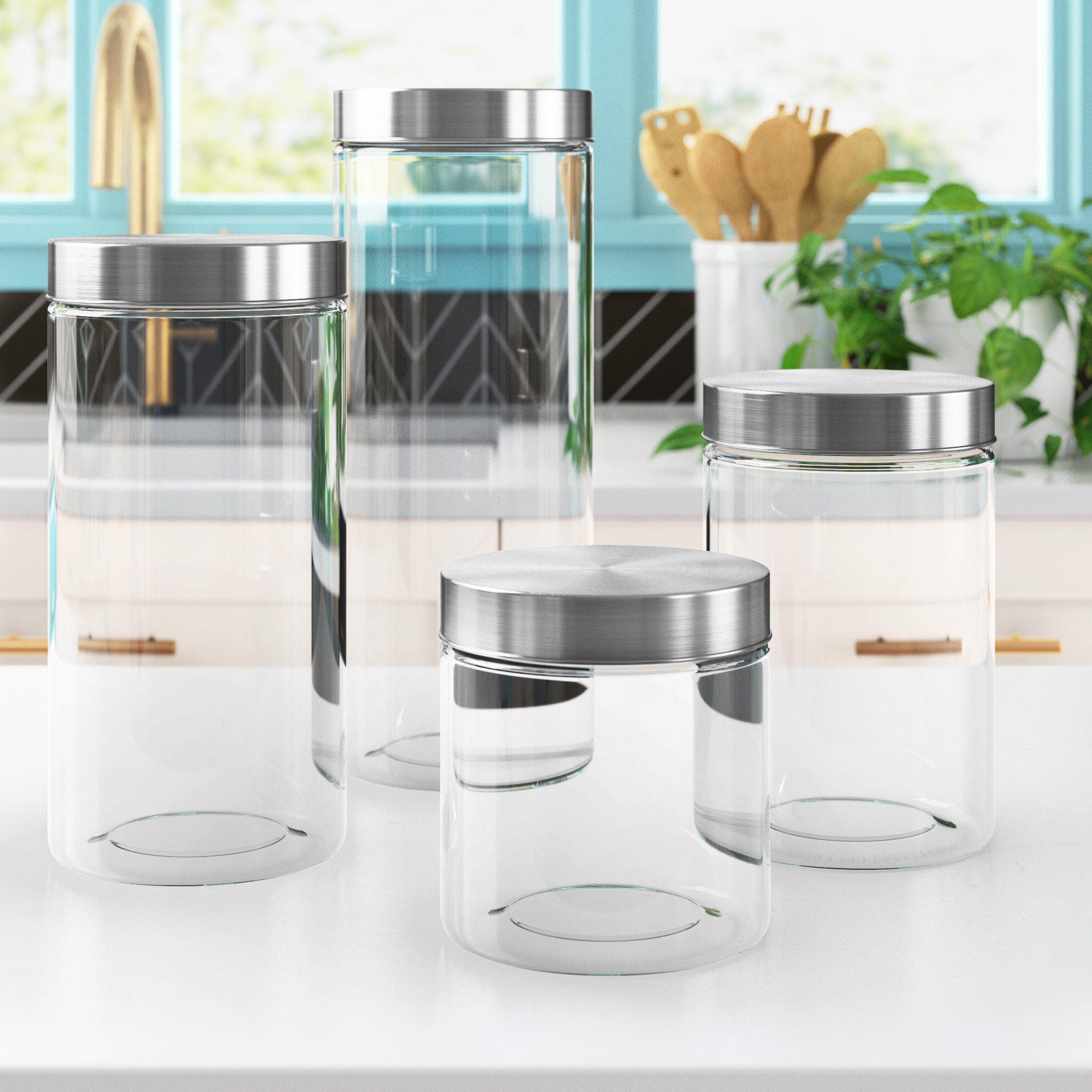 Wayfair Basics Boyette 4 Piece Round Screw Top Glass Kitchen Canister Set Reviews Wayfair