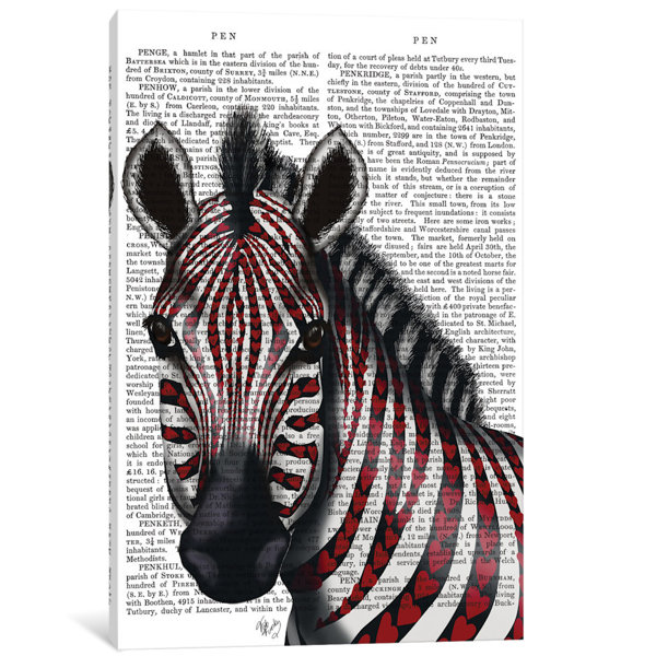 East Urban Home Zebra With Red Love Hearts I Graphic Art Print On Canvas Wayfair