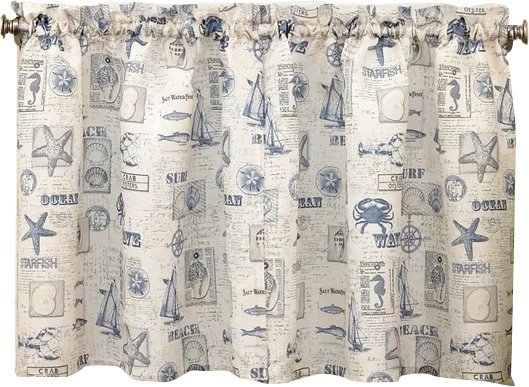 Trosky By The Sea Printed Ocean Beach Kitchen Tier Curtain