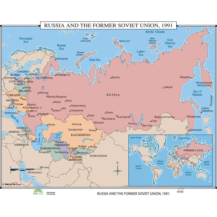 World History Wall Maps Russia The Former Soviet Union 1991