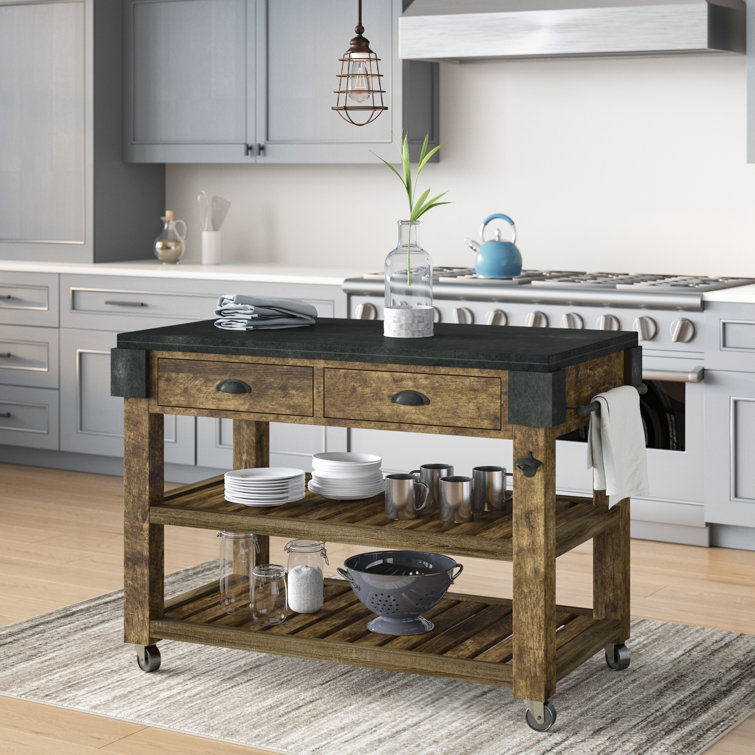 Industrial Lodge Home Cordova Kitchen Island With Granite Reviews Wayfair
