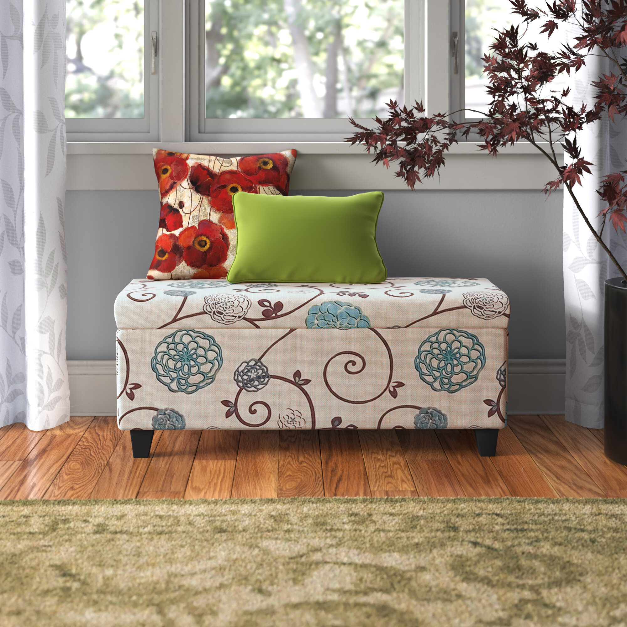 Abstract Illustration of Flat Design Colorful Flowers with Leaves Pale Peach and Multicolor Decorative Soft Foot Rest with Removable Cover Living Room and Bedroom Ambesonne Floral Ottoman Pouf 