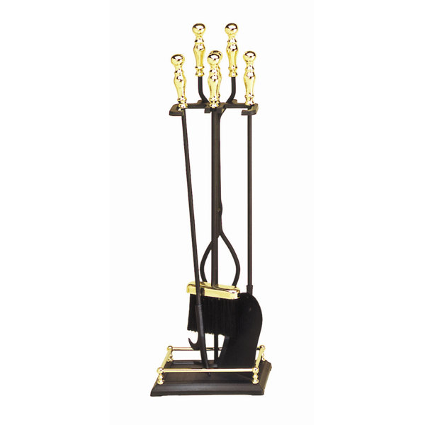 4 Piece Ball Handle Framed Base Iron Fireplace Tool Set by Minuteman International