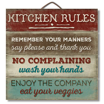 August Grove Kitchen Rules Horizontal Pallet Wood Sign Wall Decor