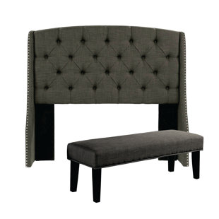 King Headboard And Bench Set Wayfair Chenery Upholstered Wingback Headboard And Bench