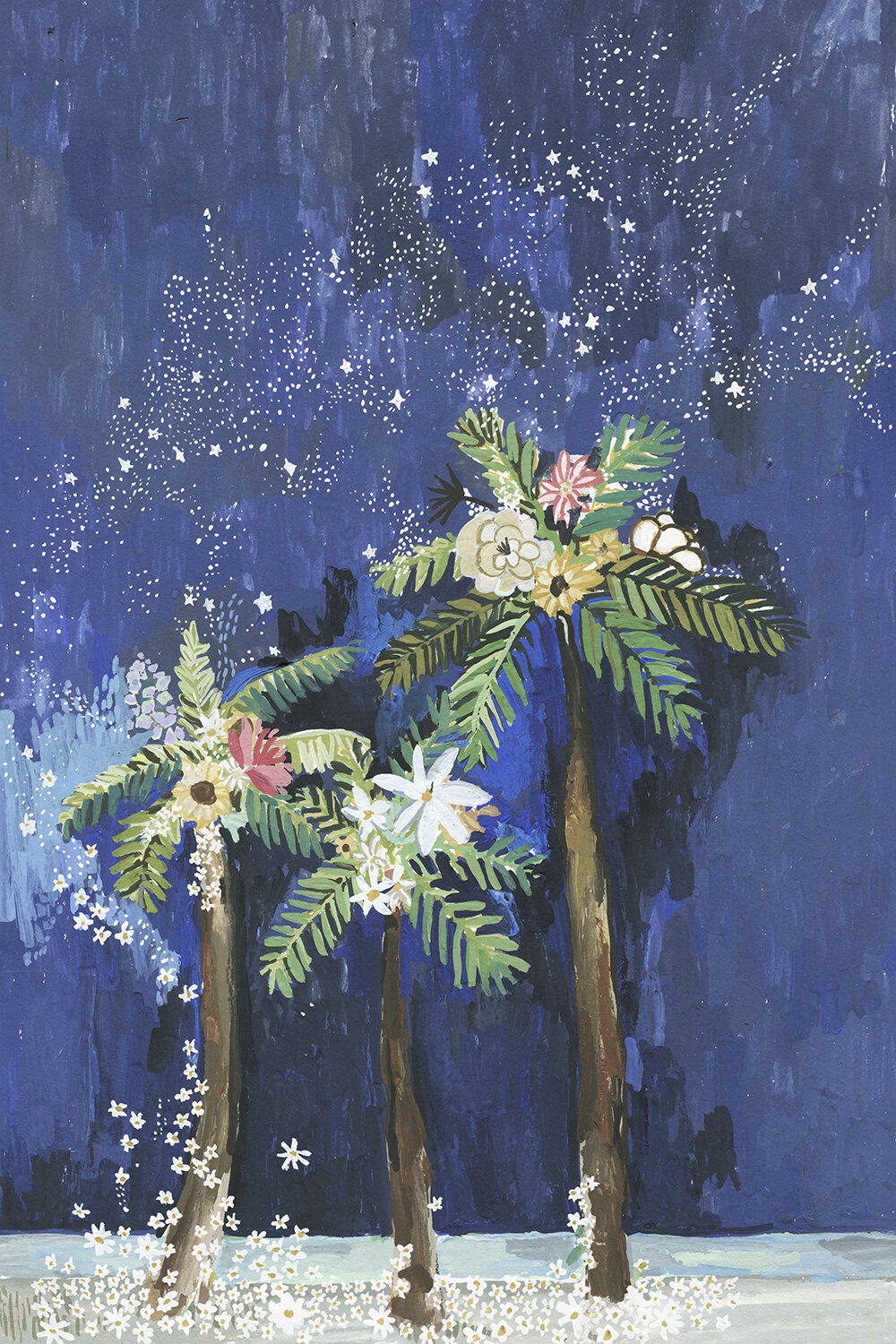 Bay Isle Home Palm Tree Under Flowers And Stars Acrylic Painting Print On Canvas Wayfair