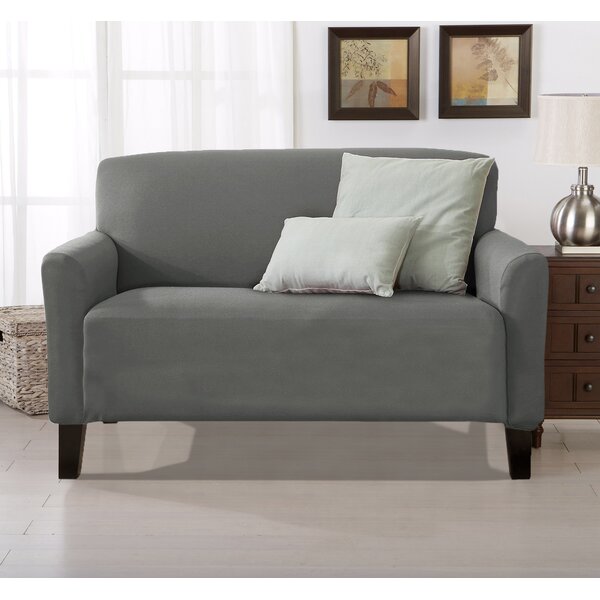 Solid Stretch T-Cushion Loveseat Slipcover By Winston Porter