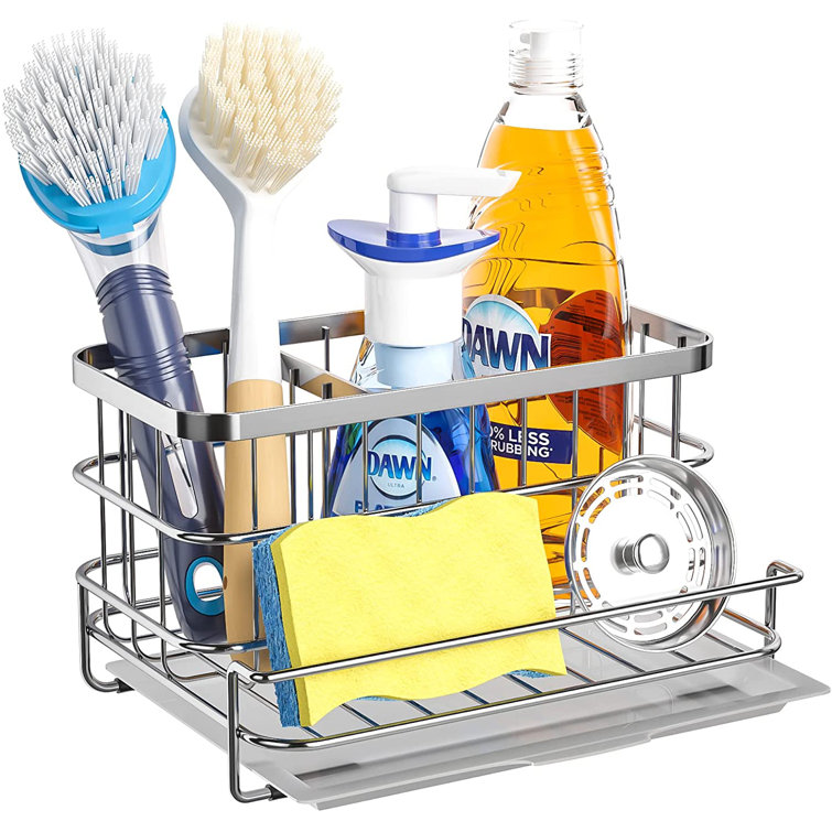 Sponge Holder Kitchen Sink Caddy Organizer, Sponge Dish Brush Soap Dispenser Holder With Drain Tray For Countertop, SUS304 Stainless Steel Rustproof ...