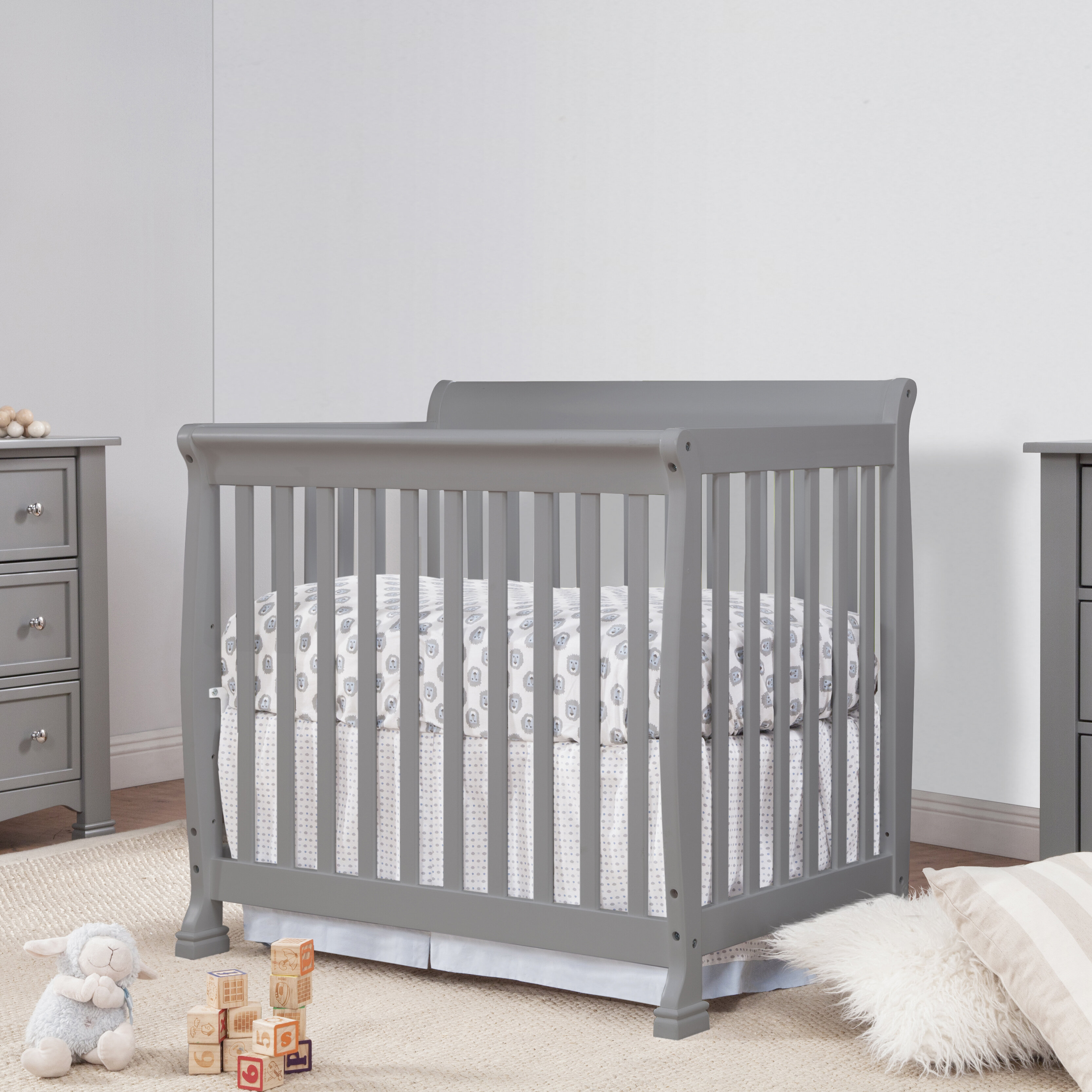 mini gray crib