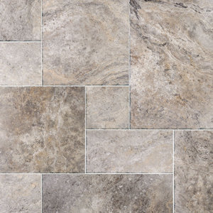 Random Sized Travertine Field Tile in Silver Chiseled Brushed