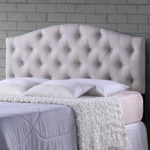 Myra Light Beige Scalloped Queen Upholstered Panel Headboard by Wholesale Interiors