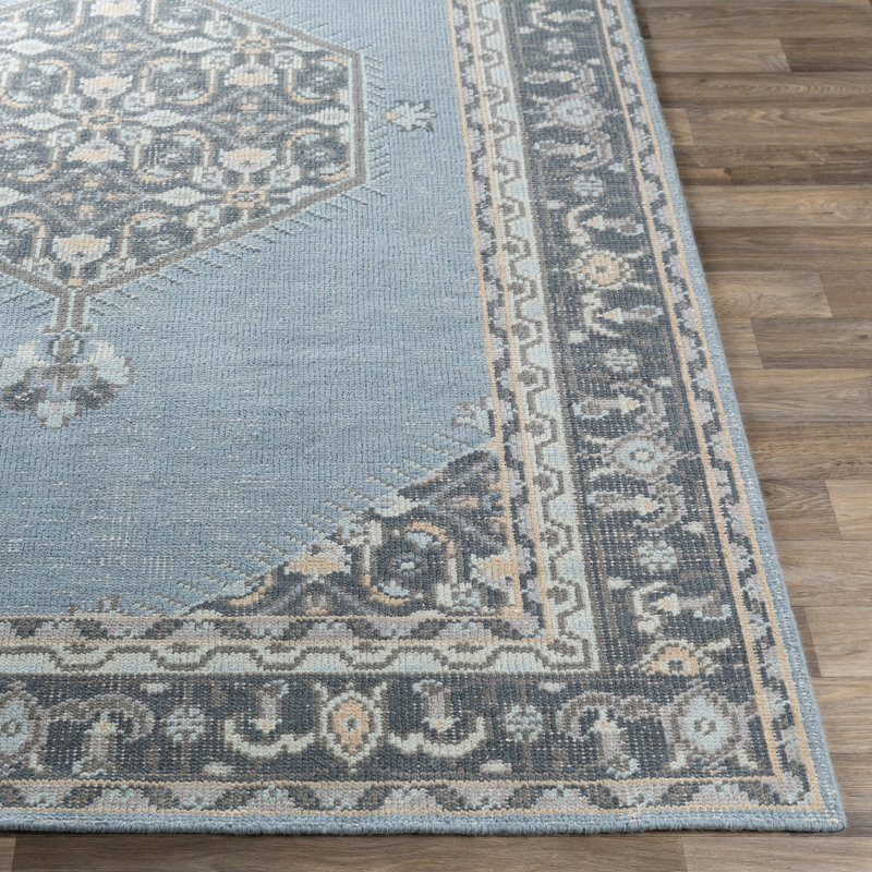 Bloomsbury Market Fender Oriental Hand Knotted Wool Aqua Charcoal Area Rug Wayfair