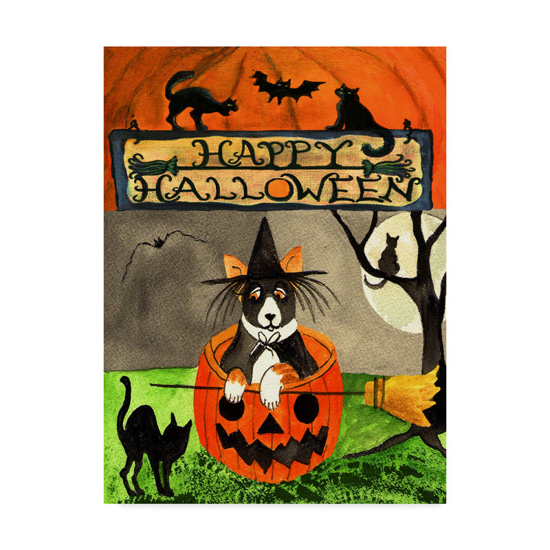 Winston Porter Happy Dog Pumpkin Halloween Acrylic Painting