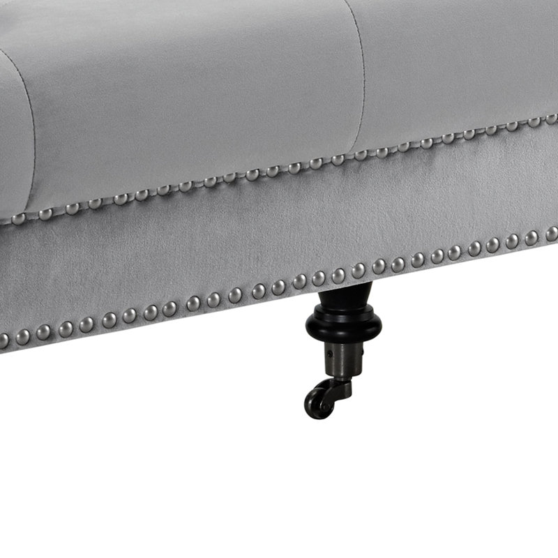 Charlton Home 50 Inch Velvet Upholstered Wooden Bench With Casters Black And Grey Wayfair Ca