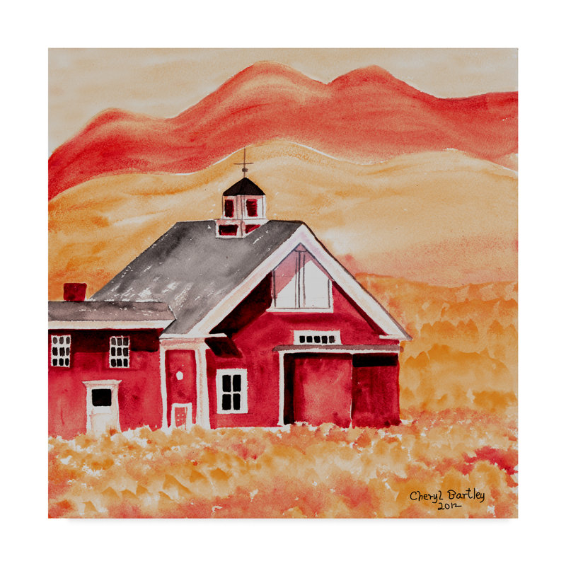 Winston Porter Red Folk Art Barn Acrylic Painting Print On Wrapped Canvas Wayfair