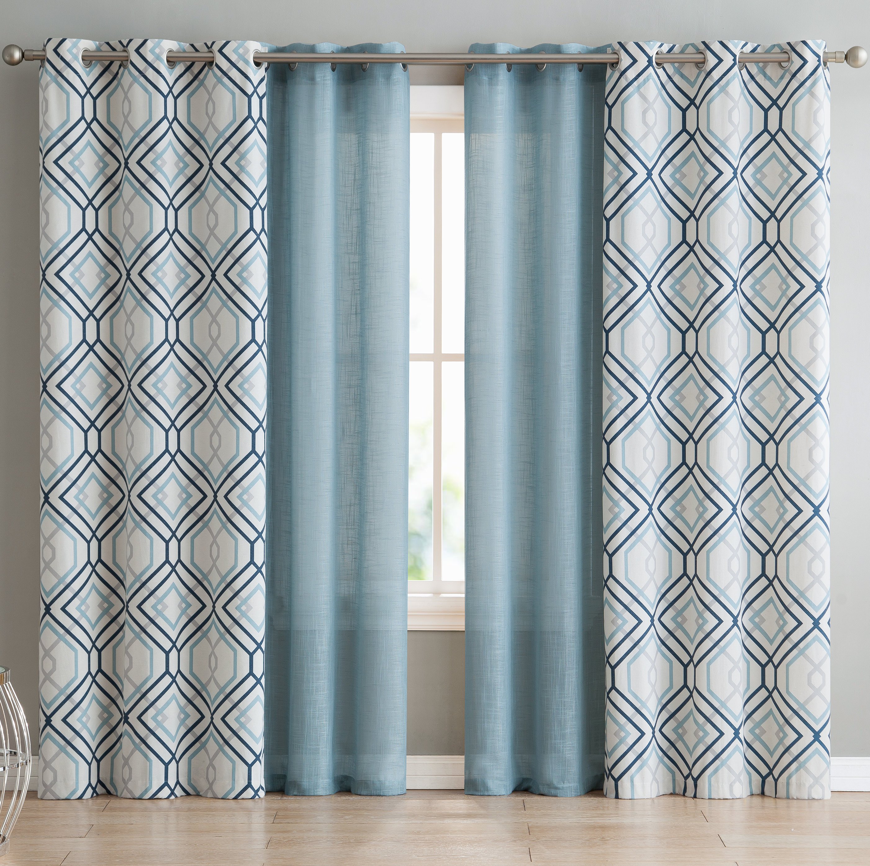 Minchinhampton 4 Pieces Top Geometric Semi Sheer Grommet Curtains Minchinhampton 4 Pieces Top Geometric Semi Sheer Grommet Curtains