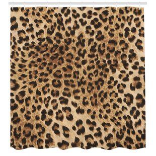 African Safari Fabric SHOWER CURTAIN 70" w/Hooks Leopard Zebra Brown Tan Animals