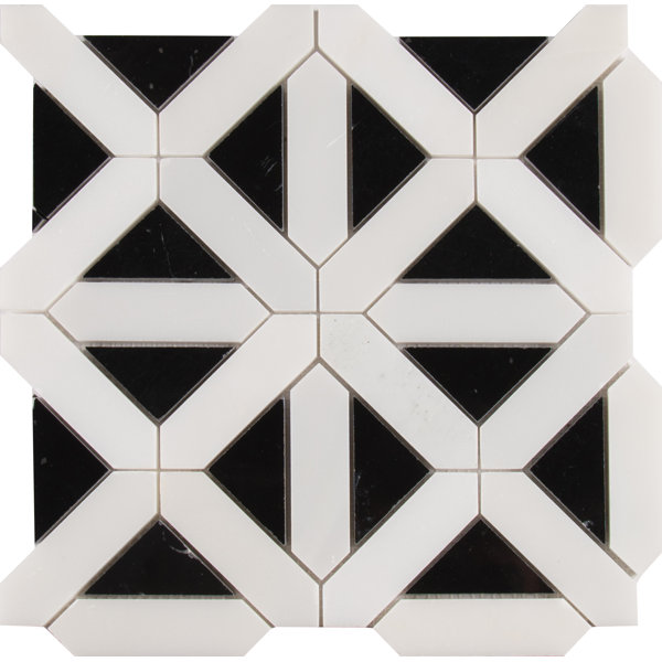 Retro Fretwork Random Sized Marble Mosaic Tile in Black/Gray by MSI