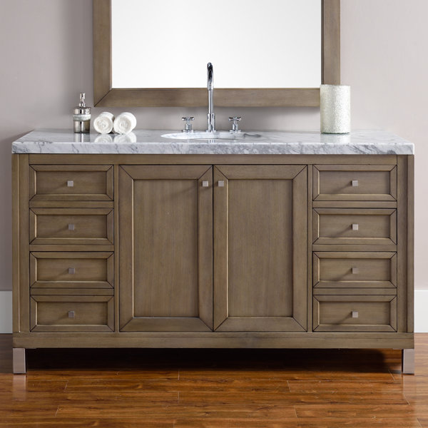 Valladares 60 Single White Washed Walnut Solid Wood Base Bathroom Vanity Set by Brayden Studio