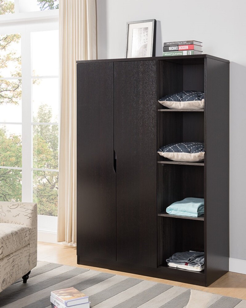 Latitude Run Renay Wooden Storage Cabinet Open Shelves Wardrobe