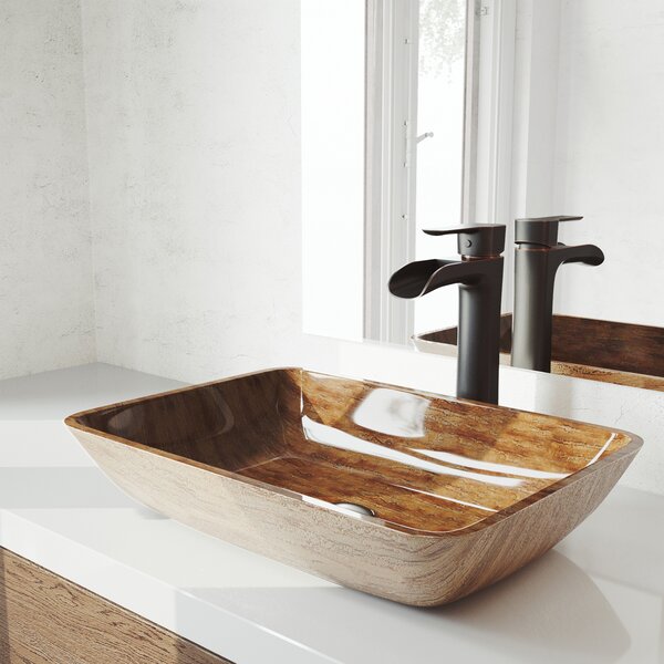 Glass Rectangular Vessel Bathroom Sink with Faucet by VIGO