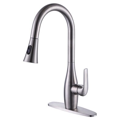 Brushed Nickel Single Handle Deck Mounted Pull Out Brass Kitchen Faucet With 10 Inch Cover Plate Designer Collection Finish: Brushed Nickel