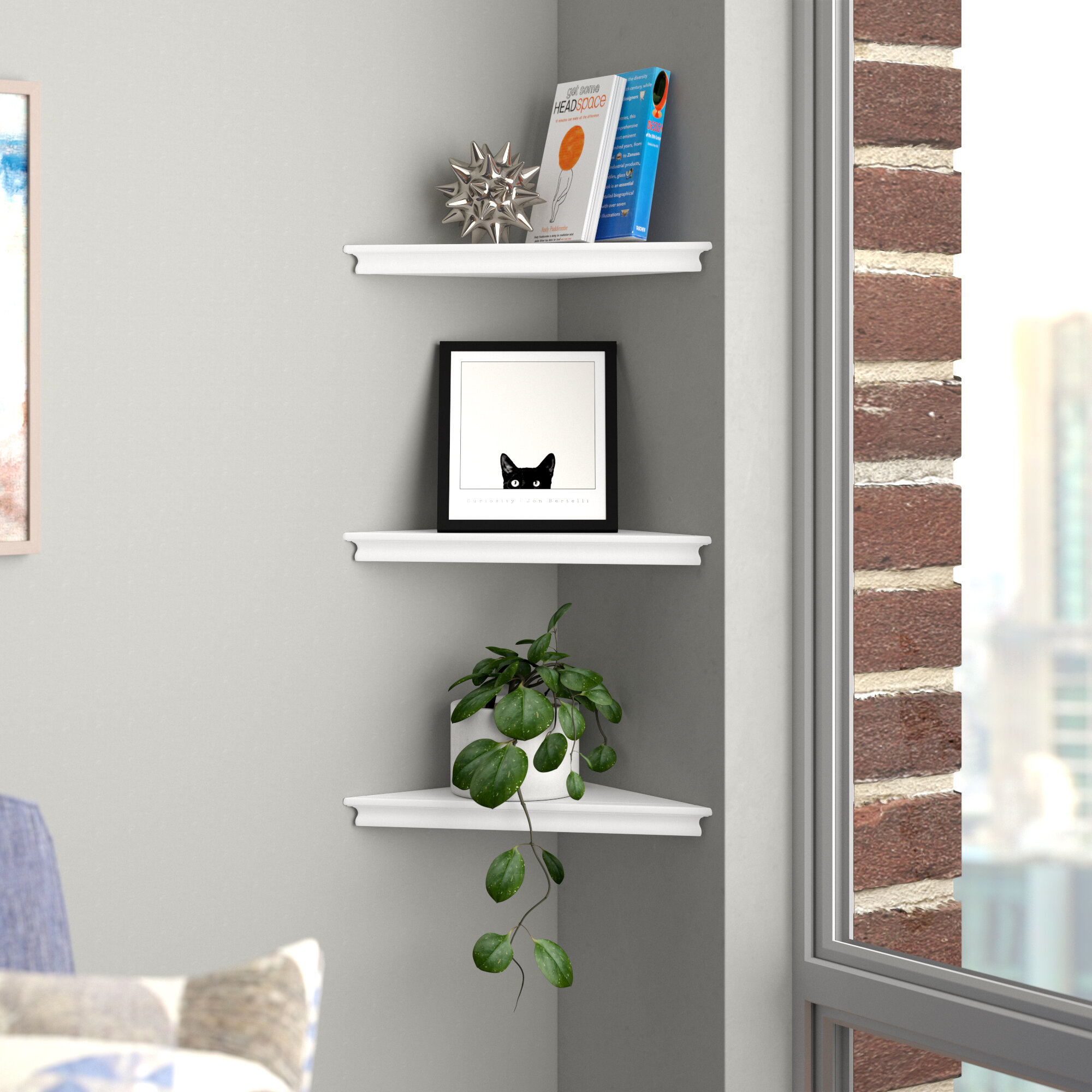 Set Of 2 Mordern Black Shelving Solution Corner Wall Shelf Home Decor Home Garden