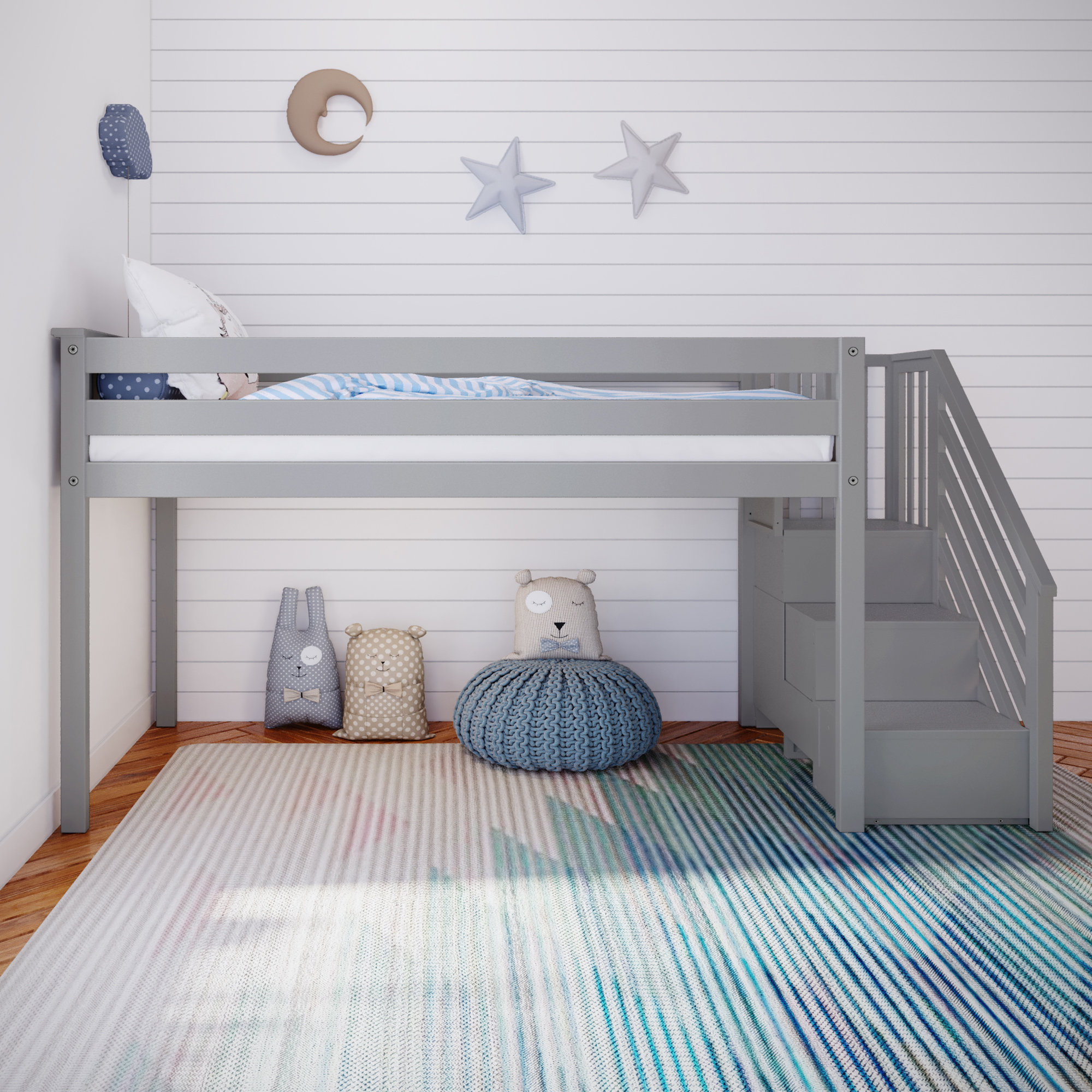 Harriet Bee Twin Size Low Loft Bed With Staircase Reviews Wayfair