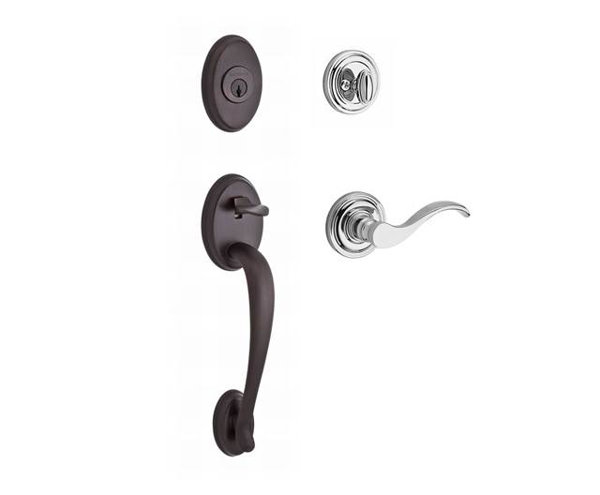 Columbus Single Cylinder Handleset with Curve Door Lever and Traditional Round Rose with Smartkey by Baldwin