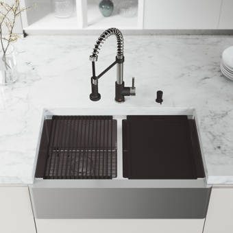 Cahaba 36 L X 21 W Double Basin Farmhouse Apron Kitchen Sink With Grid Set Wayfair