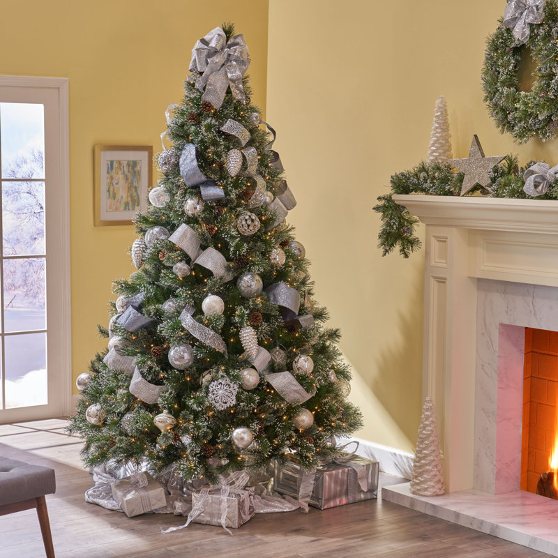 The Holiday Aisle 7 5 Frosted Green Pine And Spruce Artificial Christmas Tree With 1000 Clear White Lights Reviews Wayfair These frosted christmas trees can make your holiday fun and your party decor much more charming and graceful. 7 5 frosted green pine and spruce artificial christmas tree with 1000 clear white lights